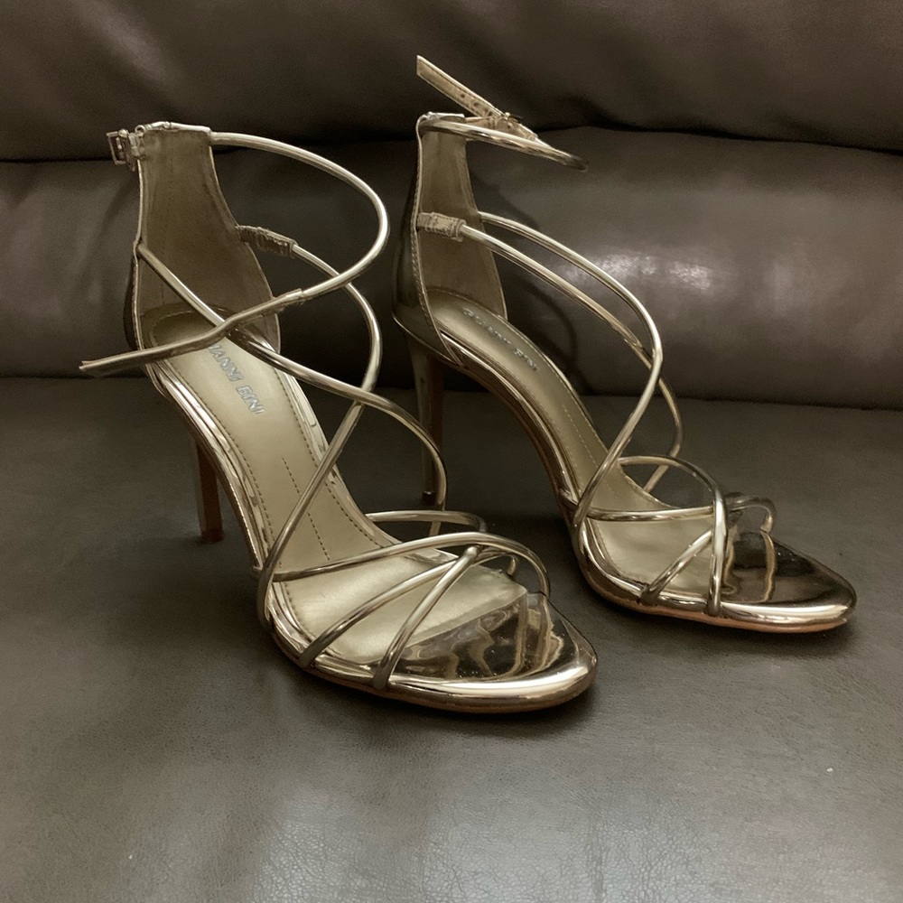Gianni Bini Gold Strappy Heel Sandals - Picture 1 of 8